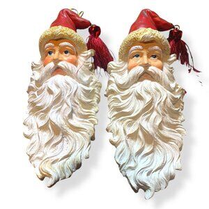 Vintage Old World Santa Claus St. Nikolas Ornaments x 2 White Long Beard 6" Long